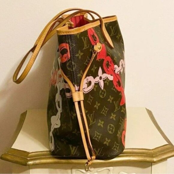 Louis Vuitton Neverfull MM Bag Bay Brown Pink Rose Ballerine Chain Tote Purse - Picture 3 of 12
